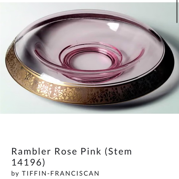 Vintage Tiffin Franciscan Rambler Rose Rolled Edge Console Pink Green Gold Rim - Picture 11 of 17